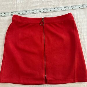 Aryeh Bold Red Suede Mini Skirt with Front Zipper